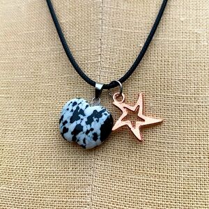 Handmade Heart/Apple Speckled Stone Amulet with Star Charm